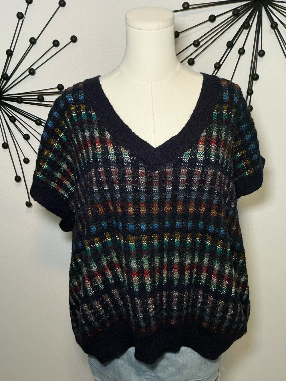 Vintage C.S.T Studio Multicolor Open Knit Sweater Top Size 48
